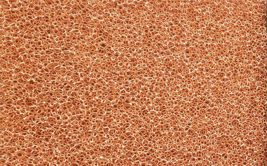PrometheanFoam copper foam sheet — 99.5% Cu-ETP, 85-92% porosity, 10-30 PPI, 5-30mm thickness, 500×1000mm standard size